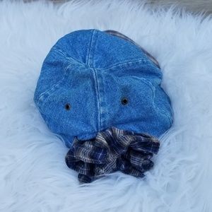 Vintage Accessories - Vintage Plaid & Denim Scrunchie Hat Vintage Accessories - Vintage Plaid & Denim Scrunchie Hat